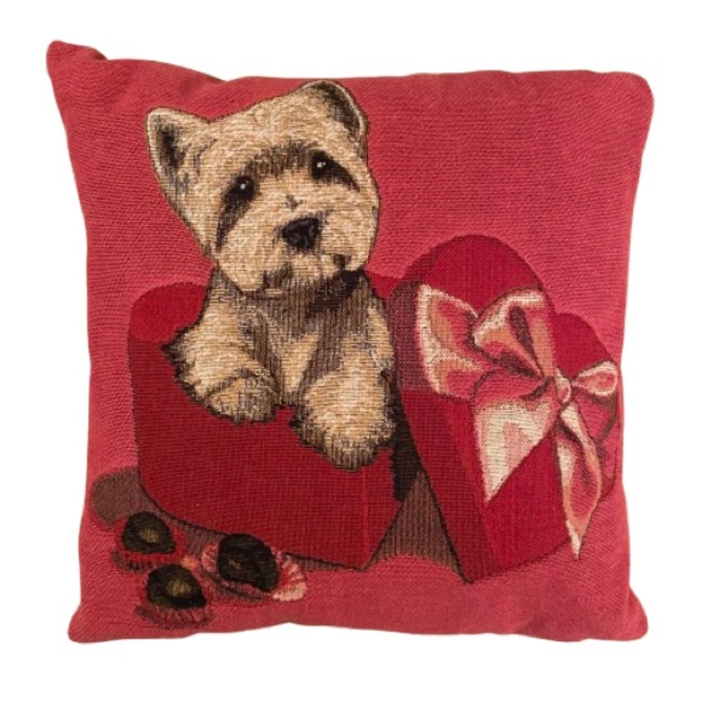 Metrax Craye Tapestry Dog Pillow Westie Pink Red Valentine Chocolate Zip Closure